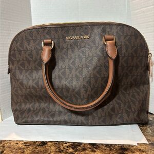 Michael Kors Cindy Brown Leather Dome Signature Logo Large Satchel